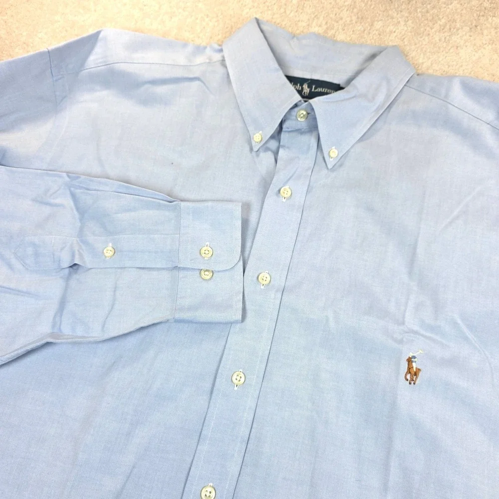 Ralph Lauren Shirt Mens 18.5 Light Blue Button Down Dress Classic Fit Logo VTG